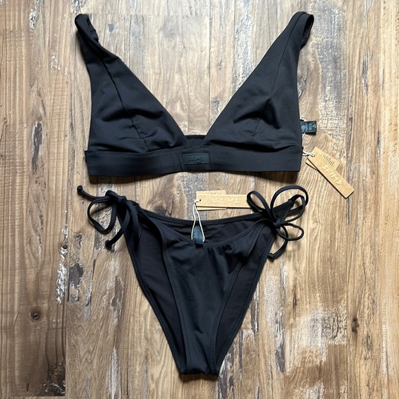 SKIMS Onyx Plunge Bikini Top & Dippy Tie Bikini Bottoms Set